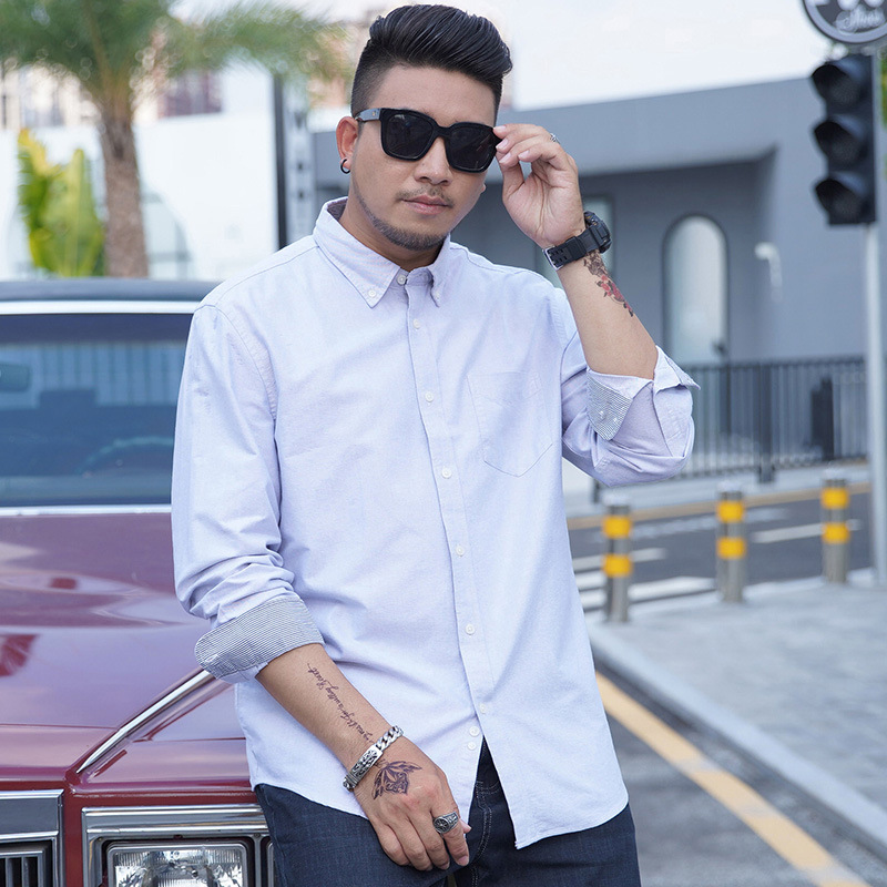 First Wolf Spring and Autumn New plus size Men's Long-sleeved Shirt Oxford Textile Professional Loose Casual Fat Men's Fashionable Fat Shirt