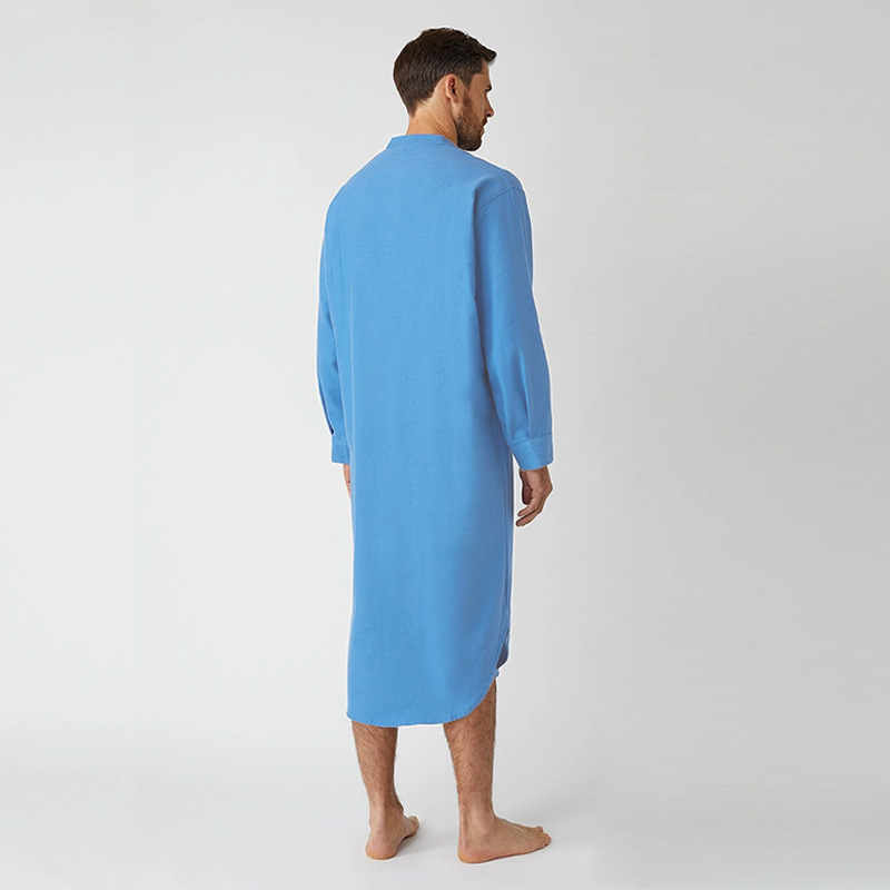 AliExpress Muslim Men's European and American Nightgown Long Sleeve Button Solid Color Arabian Shirt Cross Border Men's Robe