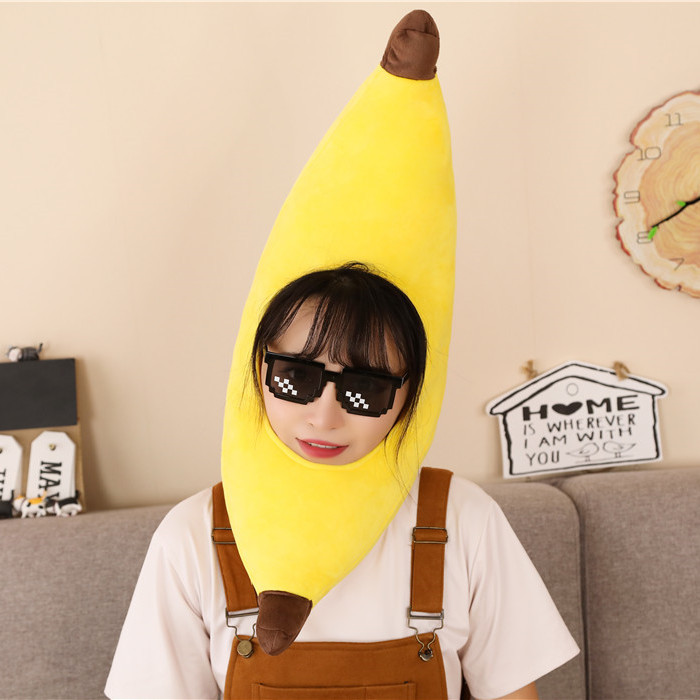 Cute Funny Banana Headgear Hat Plush Toy Fruit Hat Net Red Photo Props a generation of hair