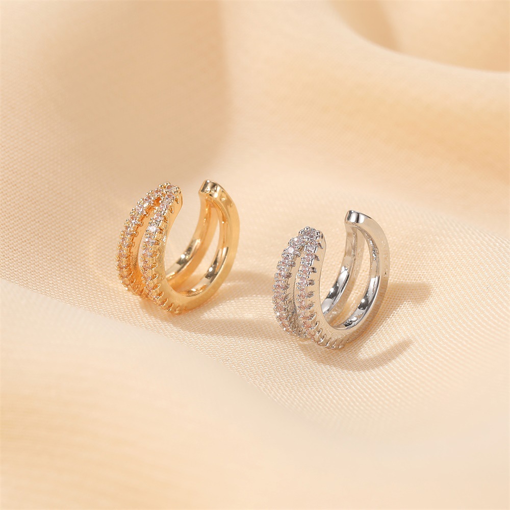 European and American Double Layer Full Drill Ear Clip Personality Temperament c Type Ear Clip Fashion Earrings Simple Earrings Without Ear Holes