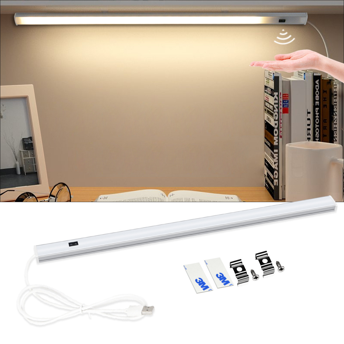 50cmUSB/40/hand sweep hard light bar White/warm white three-color adjustable LED smart hand sweep induction cabinet light
