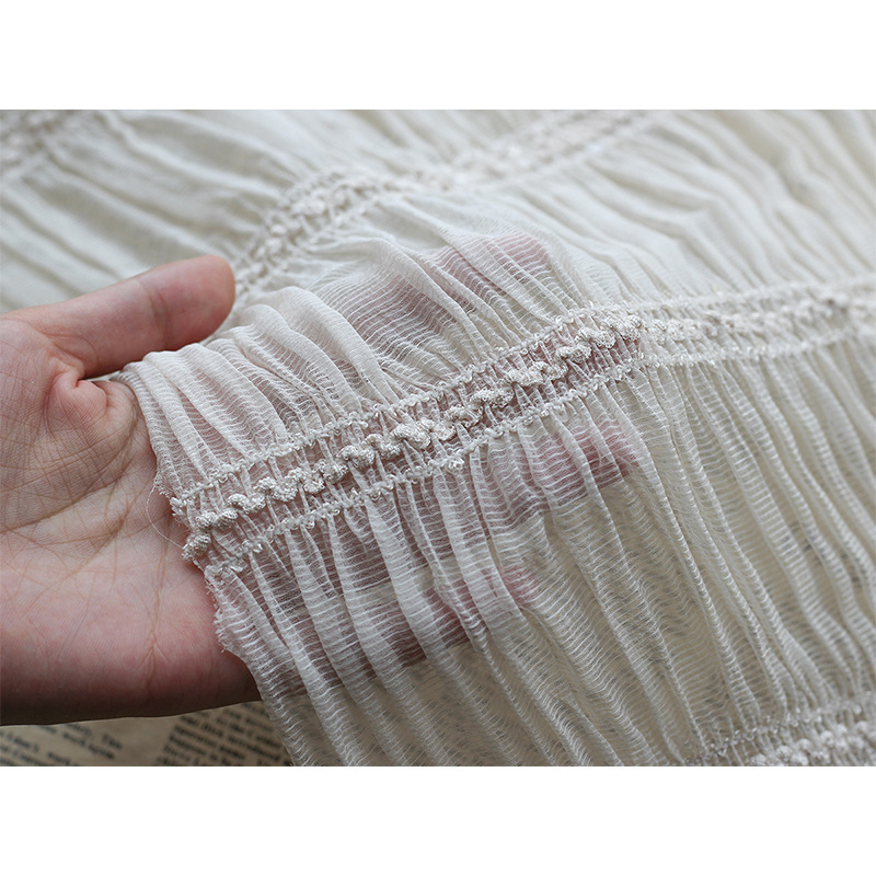 Three-dimensional hydrangea crocheted chiffon striped fabric breathable tulle embroidered wrinkled women's dress spring and summer fabric