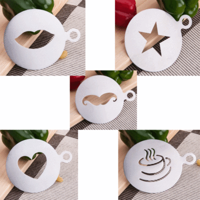 Spot 6-piece creative stainless steel coffee flower piece mold portable coffee milk foam spray flower printing template