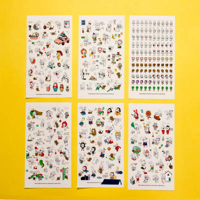 Korean stationery stickers 1 pack 6 into transparent PVC cartoon students Children DIY notebook hand account decoration stickers