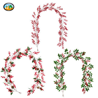 Christmas flowers red fruit berries simulation rattan cross-border supply Christmas atmosphere layout winding hanging Christmas Rattan