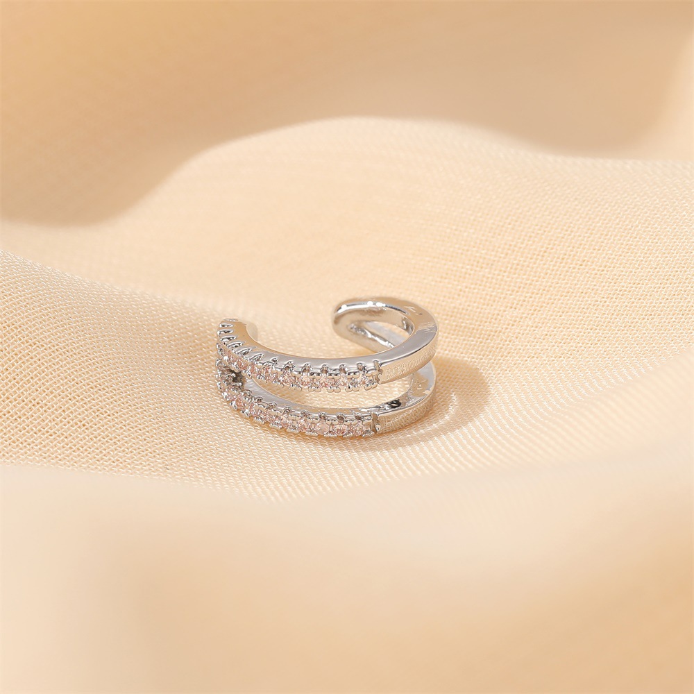 European and American Double Layer Full Drill Ear Clip Personality Temperament c Type Ear Clip Fashion Earrings Simple Earrings Without Ear Holes