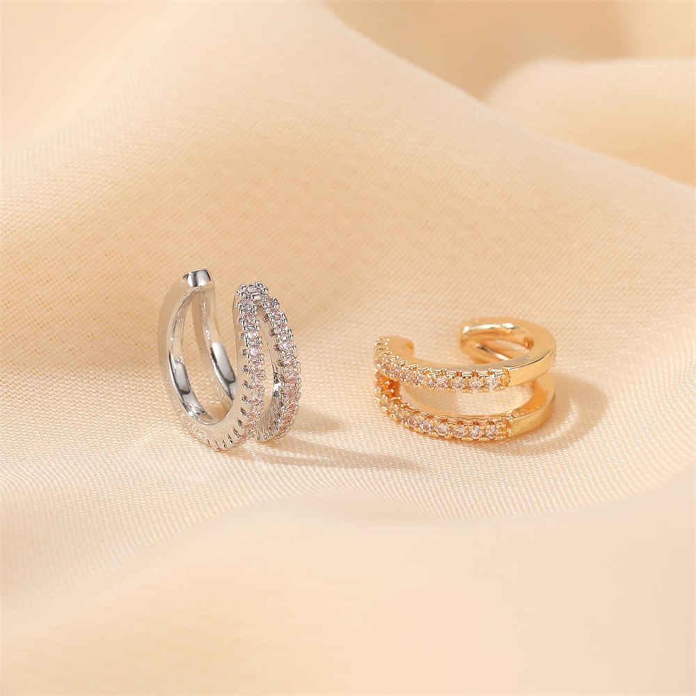 European and American Double Layer Full Drill Ear Clip Personality Temperament c Type Ear Clip Fashion Earrings Simple Earrings Without Ear Holes