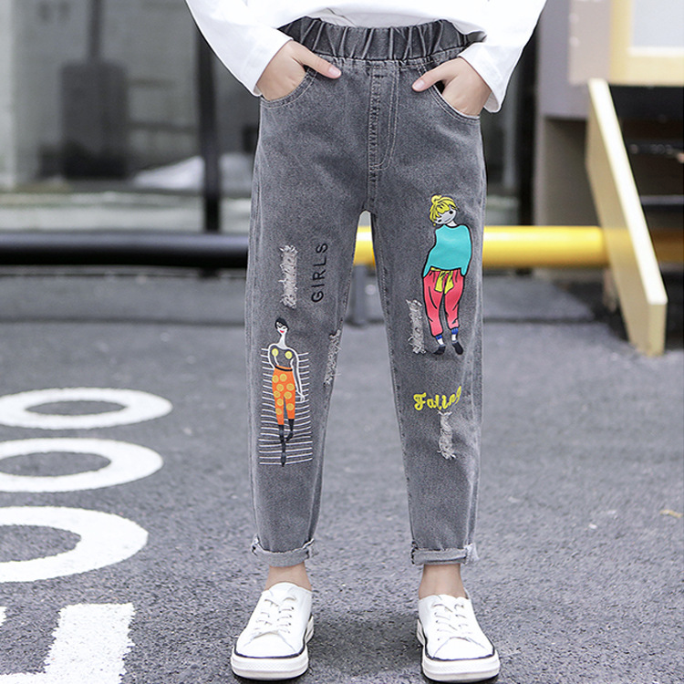 Girls' jeans Spring and Autumn New girls' pants large, medium and small girls' casual pants baby children's long pants
