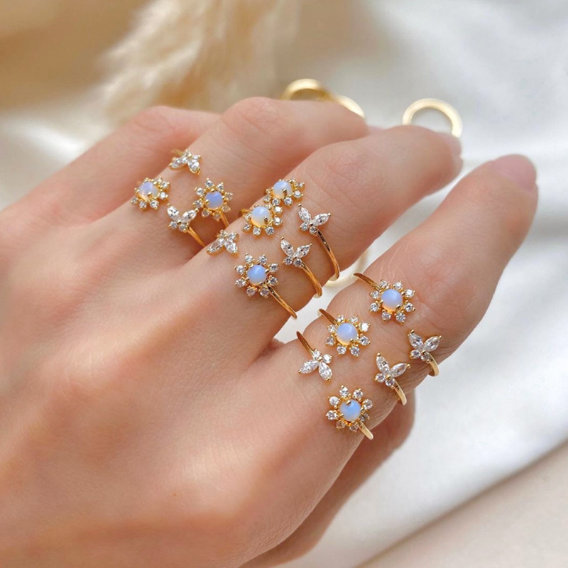 Cross-border Hot Selling Jewelry Elegant Aobao Sunflower Ring Dreamy Simple Sweet Butterfly Opening Finger Ring for Women