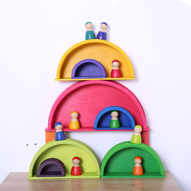 Wooden children's rainbow building blocks toys baby color cognition early childhood education stacking height 3-10 years old toys