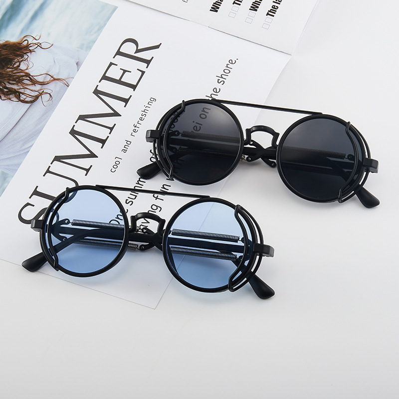 2020 new PC sunglasses steampunk double spring leg glasses fashion trend sunglasses cross-border round manufacturers