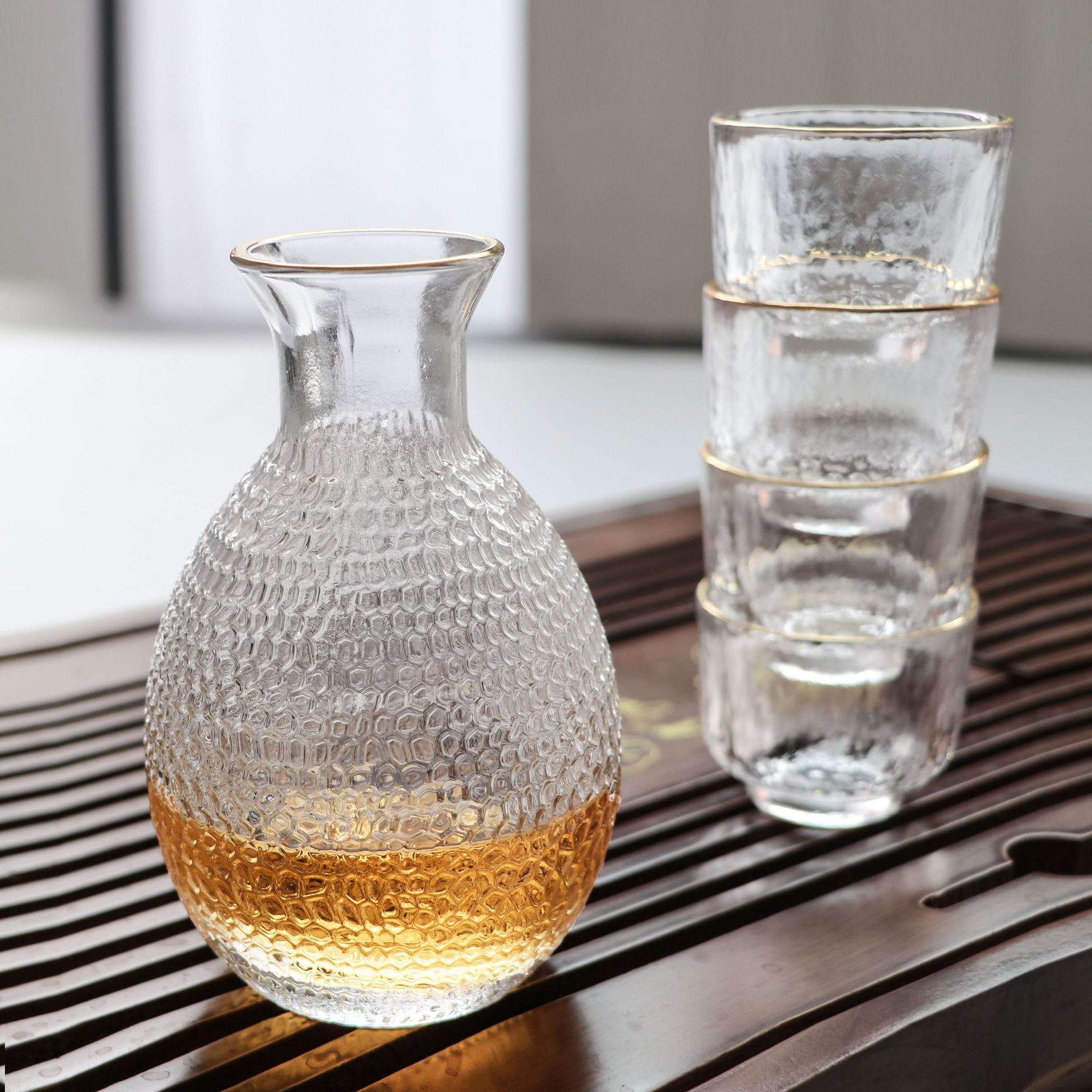 Japanese-style clear wine pot clear wine glass gold-painted hammer pattern glass wine separator white wine glass hot wine pot wine warmer wine set suit