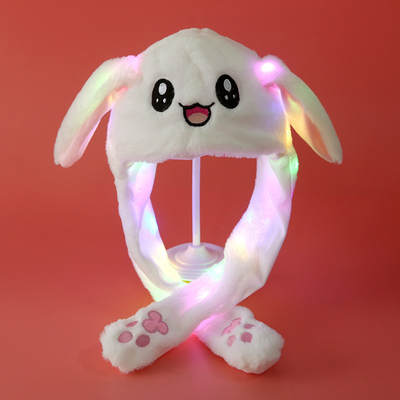 Shake the same rabbit hat parent-child plush ears can move the hat cartoon bright light hat long ear luminous hat