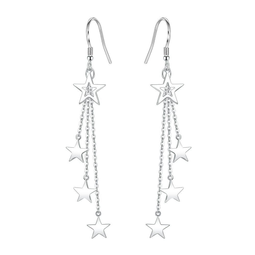 Tmall new online celebrity elegant five-pointed star tassel earrings South Korea earrings shiny star mid-length earrings for women