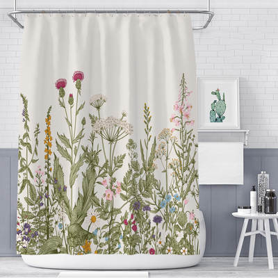 Amazon Flower Plant Shower curtain Shower curtain Bathroom curtain Polyester Waterproof Shower curtain Set With Hooks