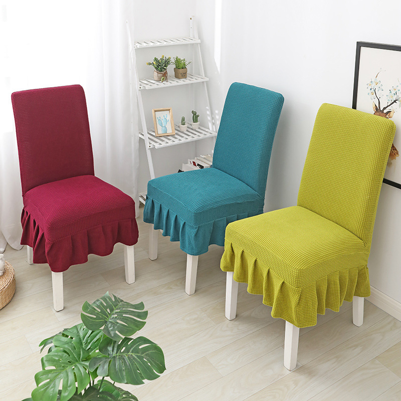 Thickened Fleece Elastic Skirt Chair Cover Four Seasons Universal Dining Chair Cover Household Restaurant Corn Fleece White Chair Cover