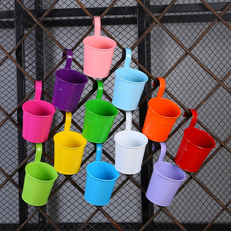Color Flower Bucket Iron Hanging Bucket Green Plant Flower Container Hanging Flower Pot Personality Hanging Bucket Home Balcony Hanging