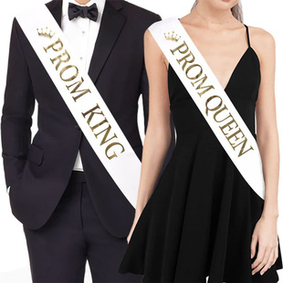 PROM Party Shoulder Strap Set Bronzing Letters PROM KING QUEEN Etiquette Strap Satin Shoulder Strap