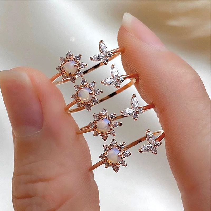 Cross-border Hot Selling Jewelry Elegant Aobao Sunflower Ring Dreamy Simple Sweet Butterfly Opening Finger Ring for Women