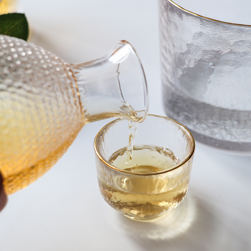 Japanese-style clear wine pot clear wine glass gold-painted hammer pattern glass wine separator white wine glass hot wine pot wine warmer wine set suit