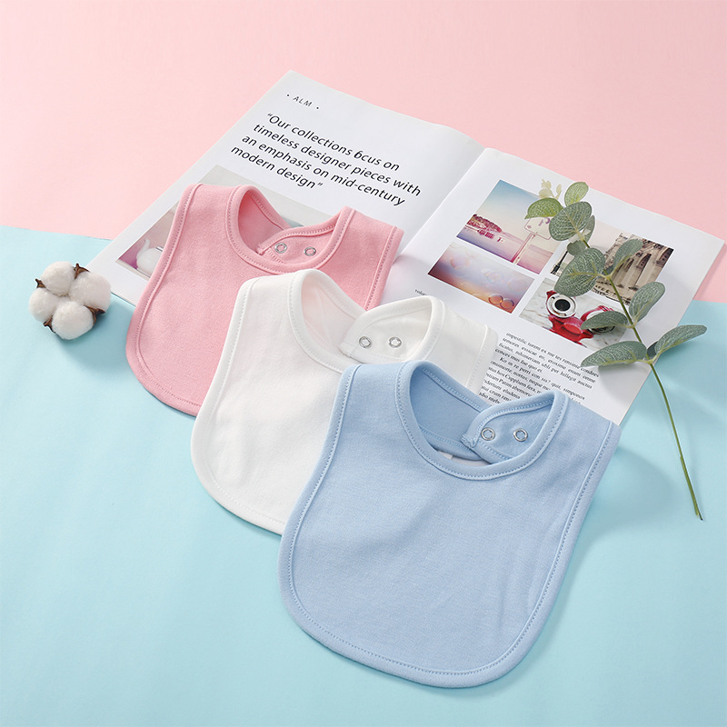 Baby saliva towel baby solid color double layer newborn bib rice bag absorbent cotton bib snap button children bib