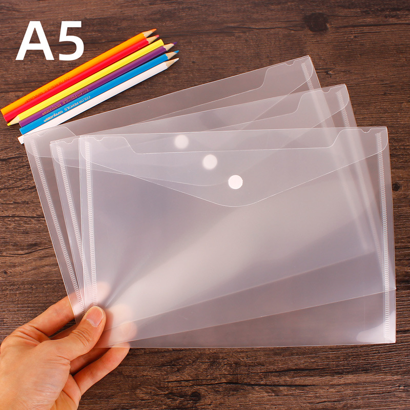 A5 Transparent Plastic Snaps Document Bag Bill Bag small size Material Storage Bag Printable Logo