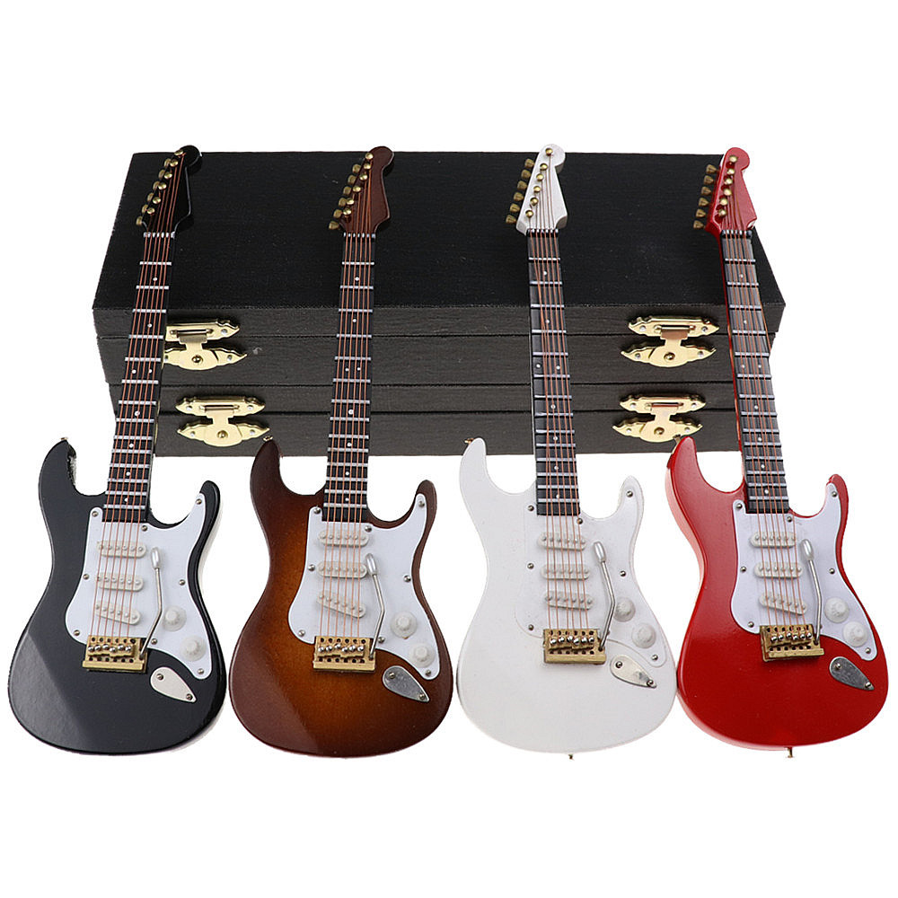 Electric Guitar Model Mini 4 Color Wooden Electric Guitar Ornament Model Music Training Teacher Birthday Company Gift