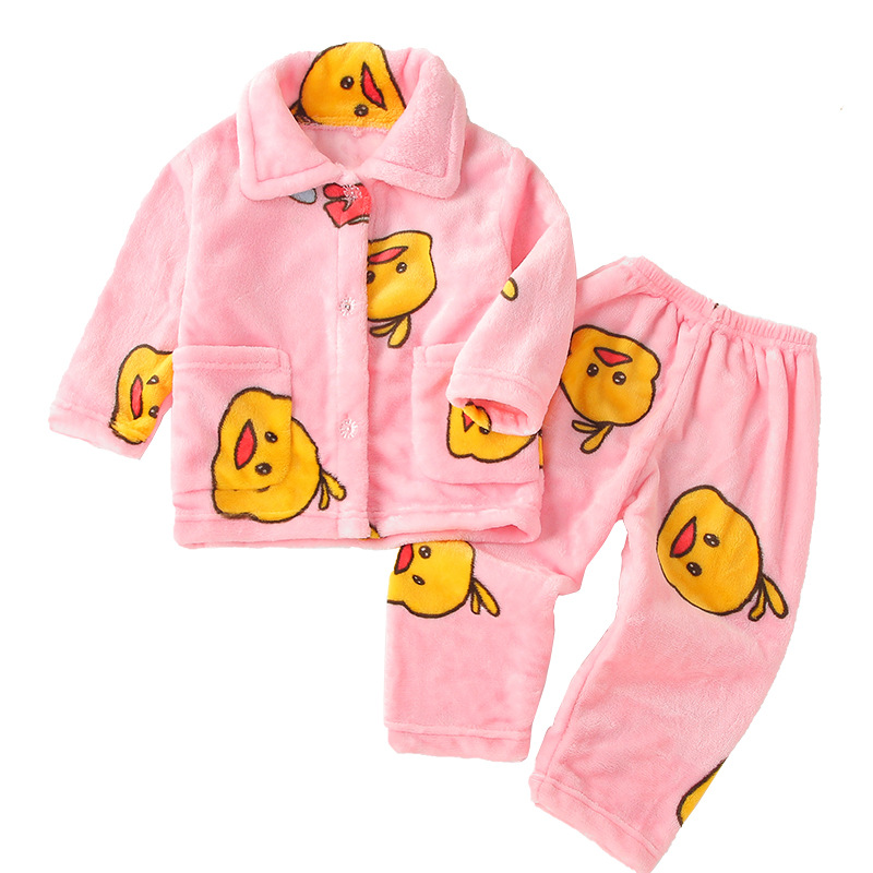 Autumn and Winter Children's Flannel Pajamas Girls' Boys' Baby's Coral Fleece Set Kids and Girls' Thickened Home Clothes