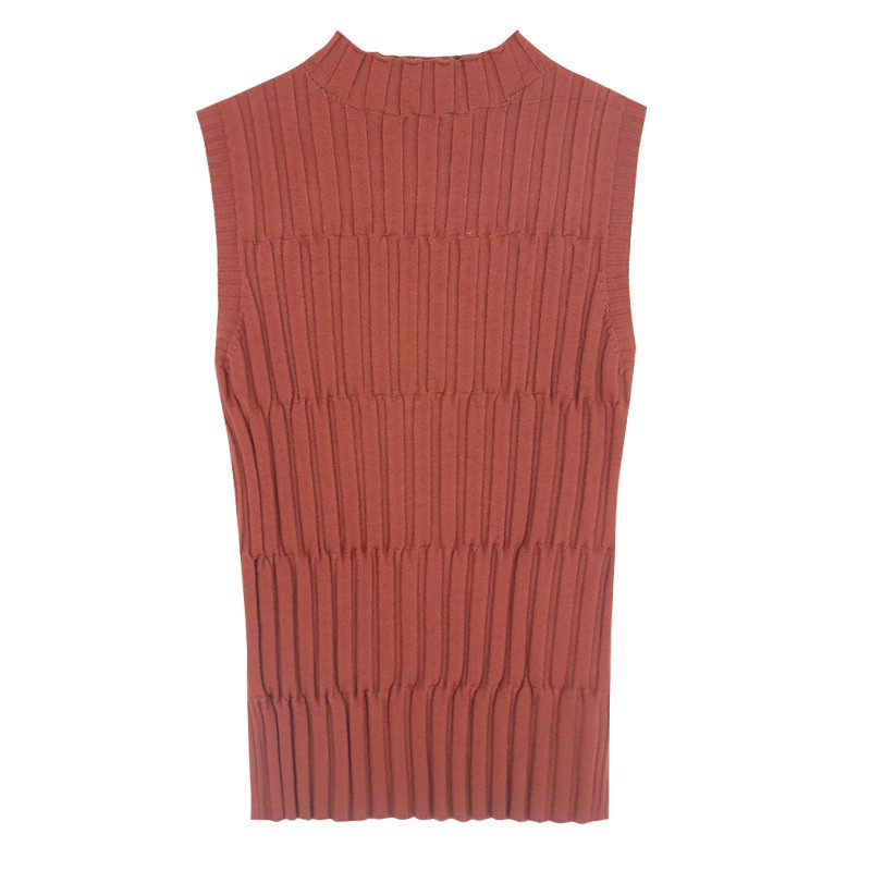 Japanese and Korean Style 2022 Summer New Retro Half-turtleneck Slim-fit Knit Sweater Women's Sleeveless All-match Base Vest Top
