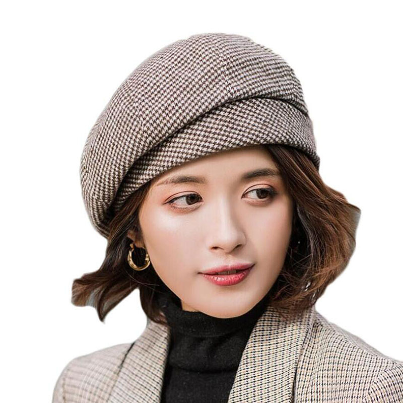 Japanese autumn and winter all-match houndstooth beret Korean female fashion British vintage fashion painter hat winter