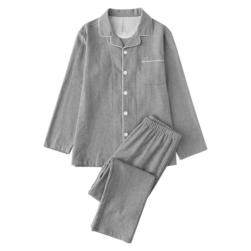 No Side Seam Men's Pajamas Autumn and Winter Pure Cotton Scrub Fleece Women's Suit No Print Japanese-style Couples Home Clothes