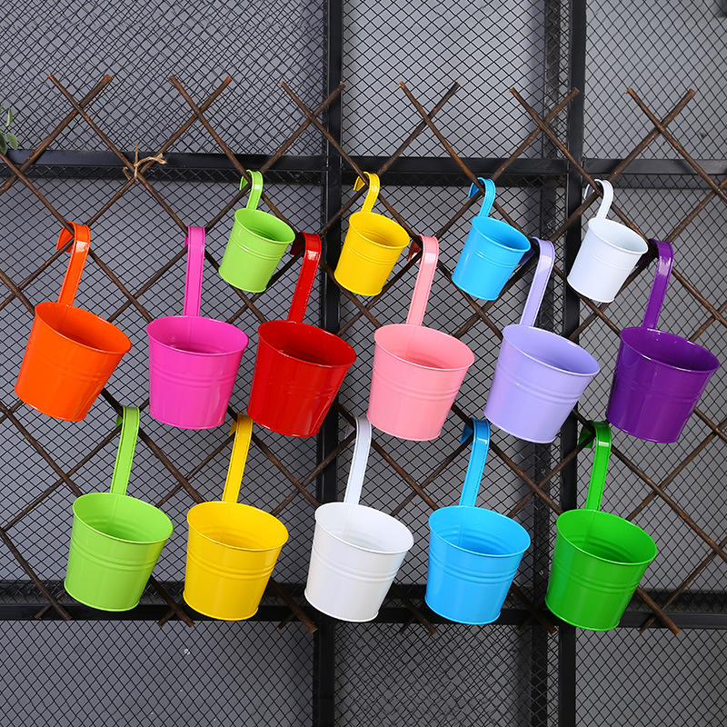 Color Flower Bucket Iron Hanging Bucket Green Plant Flower Container Hanging Flower Pot Personality Hanging Bucket Home Balcony Hanging