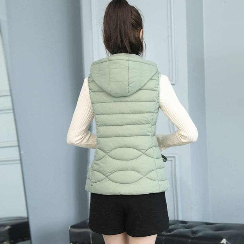 Autumn and Winter New Women's Lightweight Down Cotton Vest Women's Vest with Removable Cap Lightweight Women's Plus Size Vest