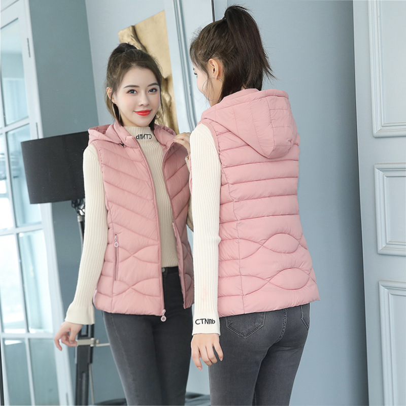Autumn and Winter New Women's Lightweight Down Cotton Vest Women's Vest with Removable Cap Lightweight Women's Plus Size Vest