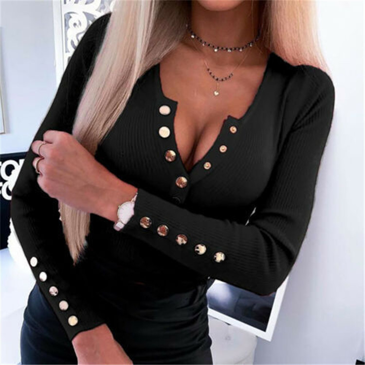 Cross-border wish2024ebay Amazon casual solid color open collar long sleeve button top women's T-shirt clothing now