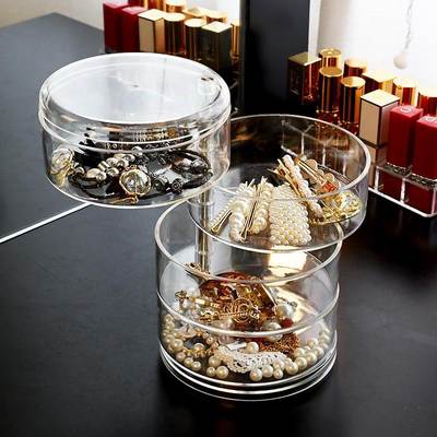 Jewelry Storage Box Transparent Multi-Layer Rotating Desktop Storage Dustproof Finishing Makeup Box Storage Rack Makeup Rack