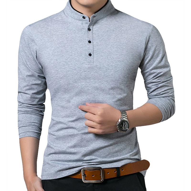 Cross-border Men's Autumn and Winter T-shirt Solid Color Long Sleeve Amazon Explosions Men's T-shirt Foreign Trade Large Size European and American Men's T-shirt