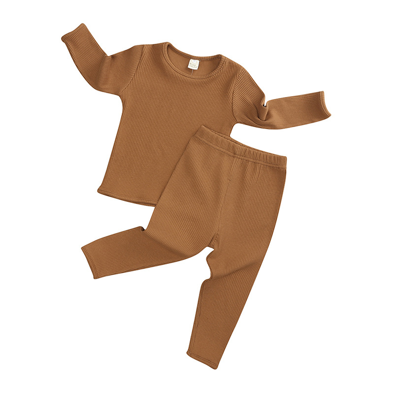 Spring and Autumn New Children's Pajamas Baby and Toddler Solid Color Pit Rowan Home Suit Baby's Autumn Clothes and Pants Underwear
