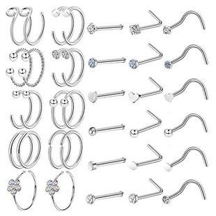 36 pieces 20g C- shaped L-shaped zircon nose ring suitable for women and men's nose ring diamond nose nail perforated jewelry set