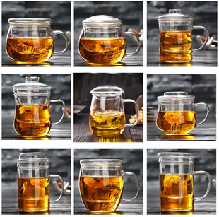 Glass Tea Cup Thickened Tea Maker with Lid Garden Fun Three-piece Cup Heat-resistant Glass Cup Flower Tea Cup Transparent Office Cup