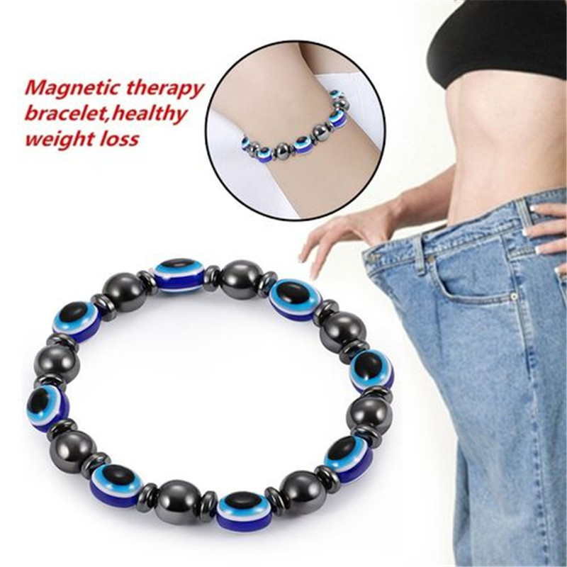 Cross-border Accessories New Magnetic Black Stone Magnet Elastic Bracelet Blue Eyes Flat Bead Bracelet European and American Fashion Jewelry
