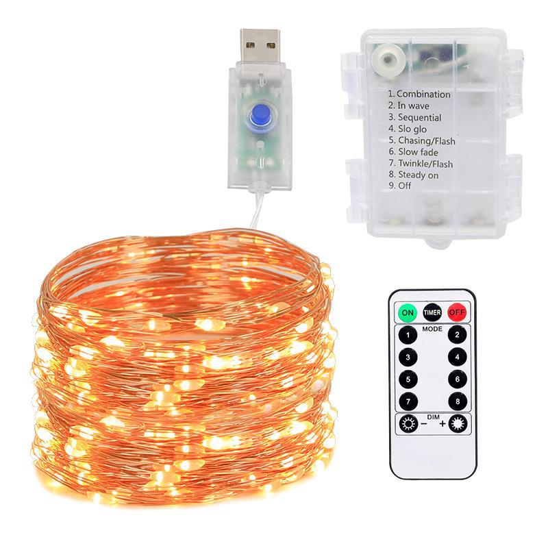 LED copper wire lamp string net red live room background decorative lamp USB eight function remote control waterproof colored lamp copper wire lamp