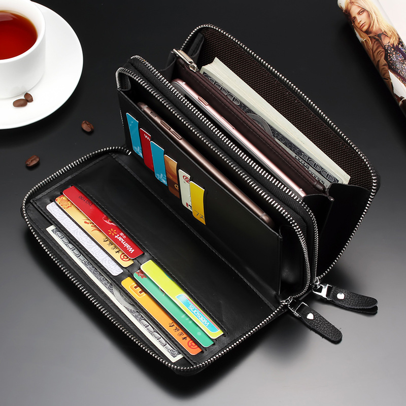 Trendy brand  new men's wallet high-end double zipper handbag clutch bag men's bag hand wallet long genuine leather