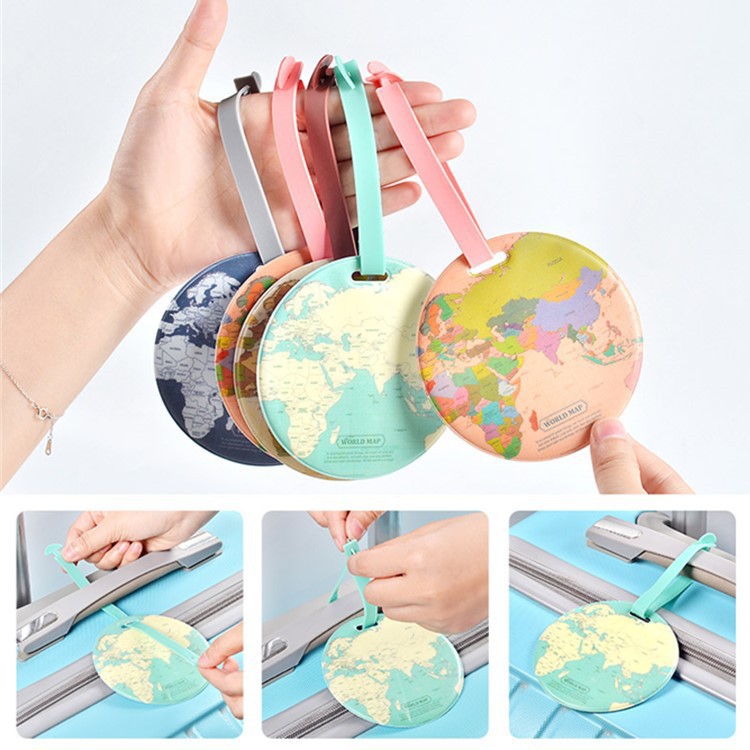 Factory World Map Round Luggage Tag Color Printing Box Schoolbag Tag Hard PVC Sheet Address Information Card Can be Fixed