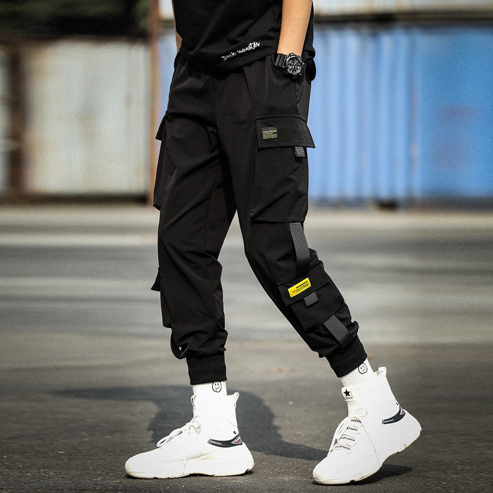 Ankle-tied overalls men's fashion brand trousers ins super popular cropped loose functional harem pants youth casual pants