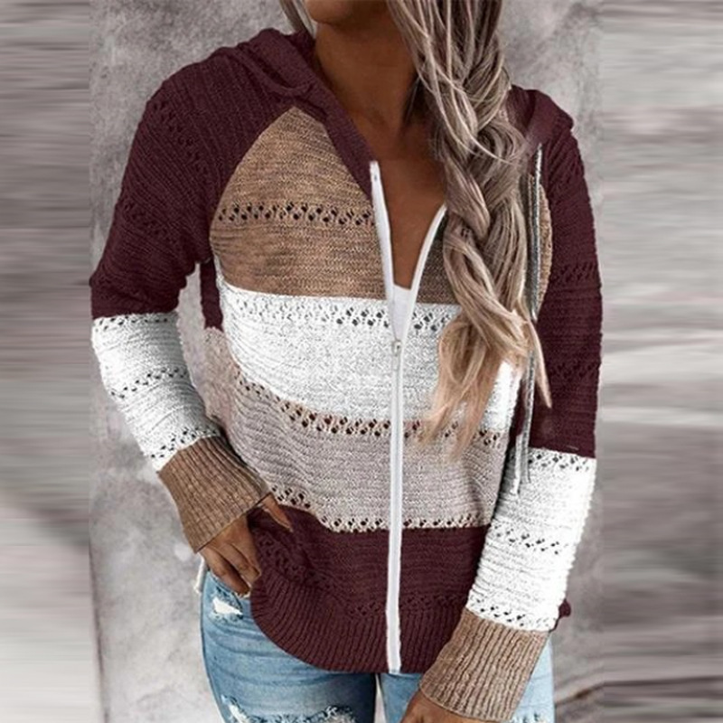 2021 European and American knitted new wish Amazon ebay autumn and winter New zipper hooded long sleeve sweater