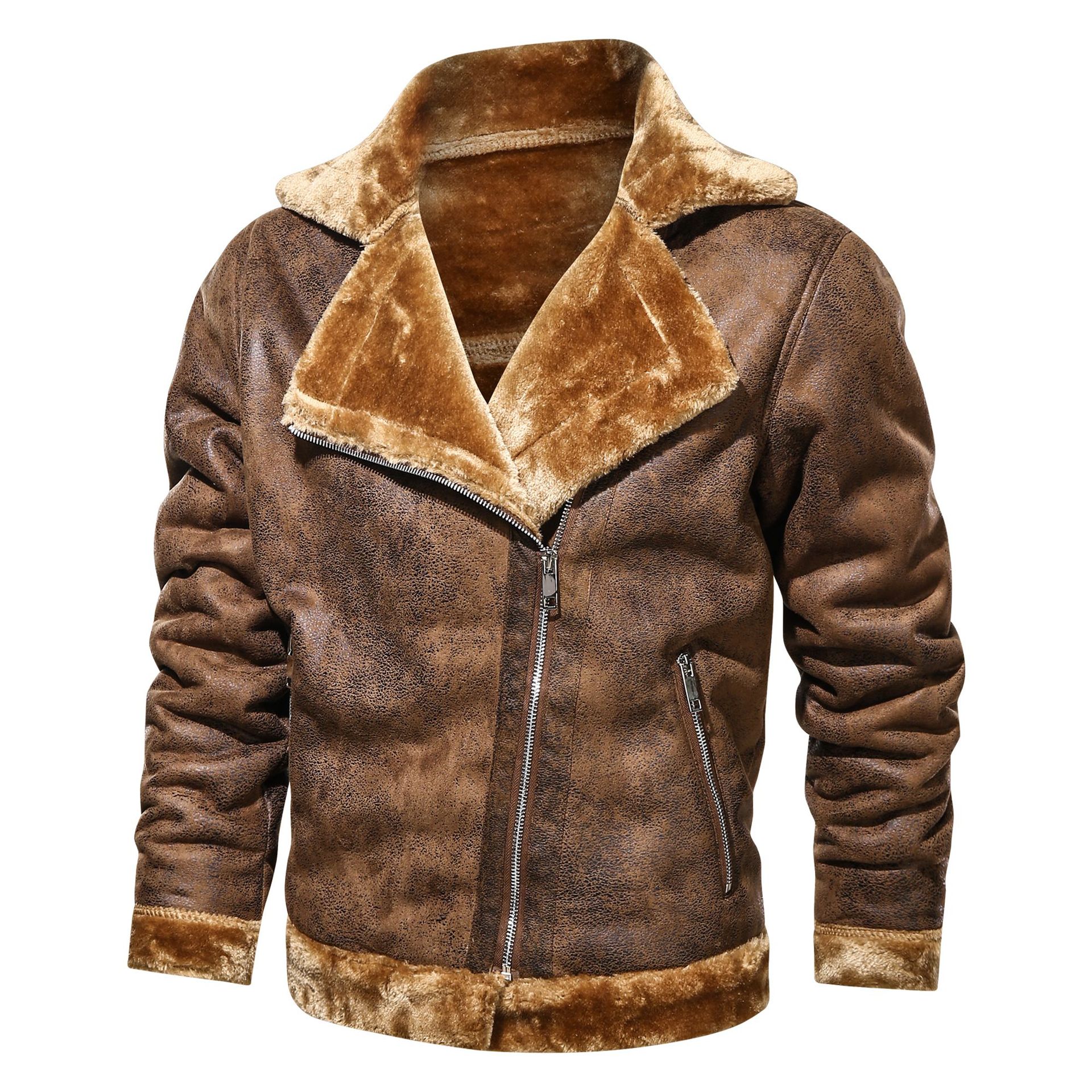 2020 new men's fur integrated European and American large size warm padded fur motorcycle outdoor cotton-padded jacket