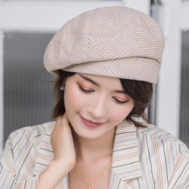 Japanese autumn and winter all-match houndstooth beret Korean female fashion British vintage fashion painter hat winter