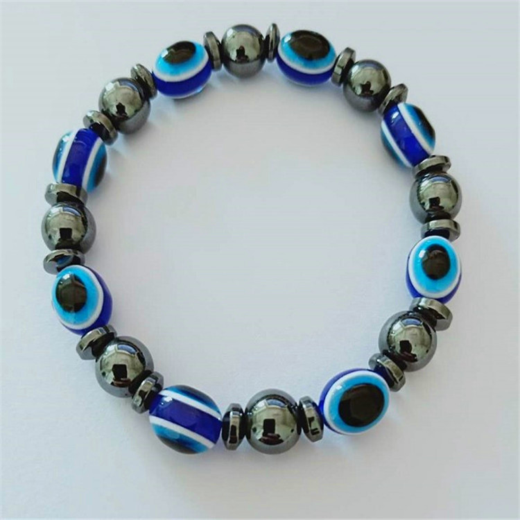 Cross-border Accessories New Magnetic Black Stone Magnet Elastic Bracelet Blue Eyes Flat Bead Bracelet European and American Fashion Jewelry