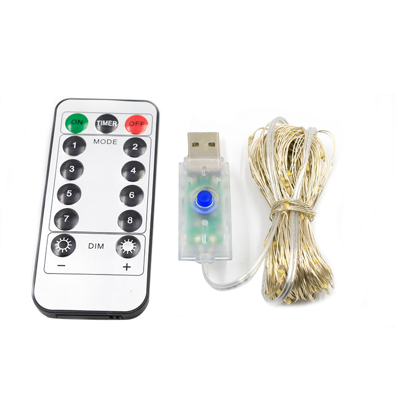 LED copper wire lamp string net red live room background decorative lamp USB eight function remote control waterproof colored lamp copper wire lamp